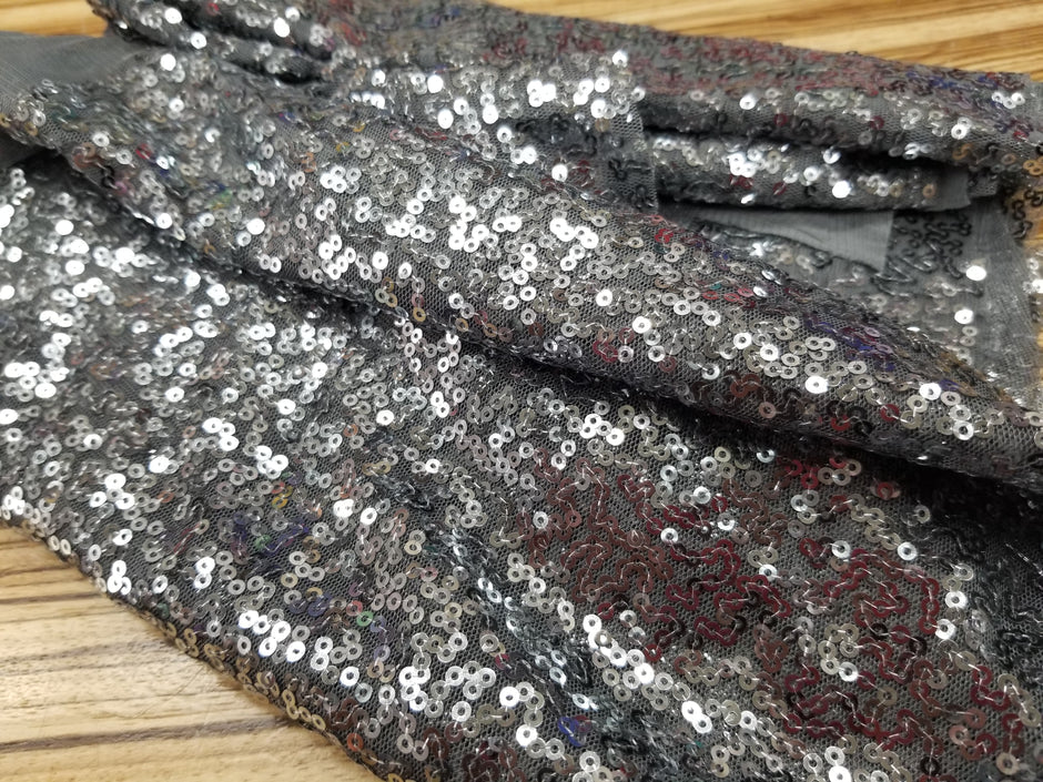 1 Yard Charcoal Gray Glitz Sequins Fabric Spangle Mesh 55 Inch Width