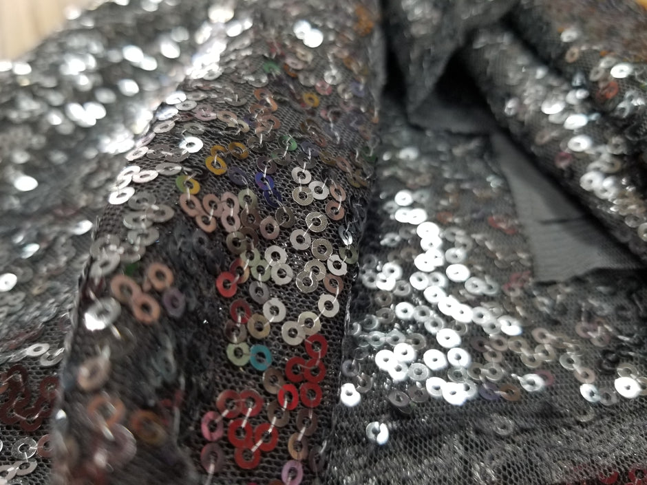 1 Yard Charcoal Gray Glitz Sequins Fabric Spangle Mesh 55 Inch Width