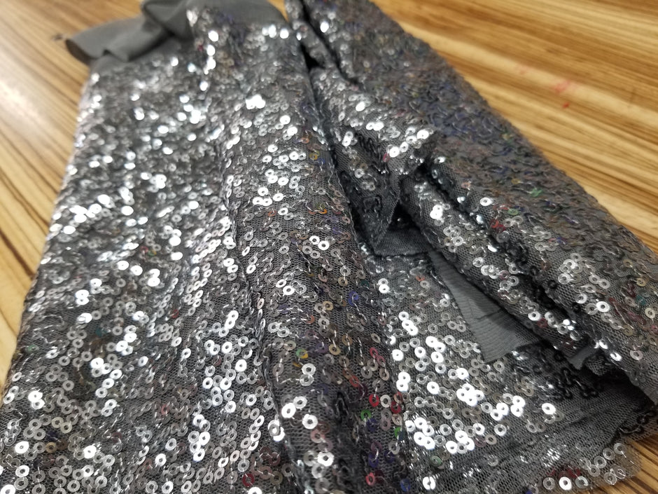 1 Yard Charcoal Gray Glitz Sequins Fabric Spangle Mesh 55 Inch Width
