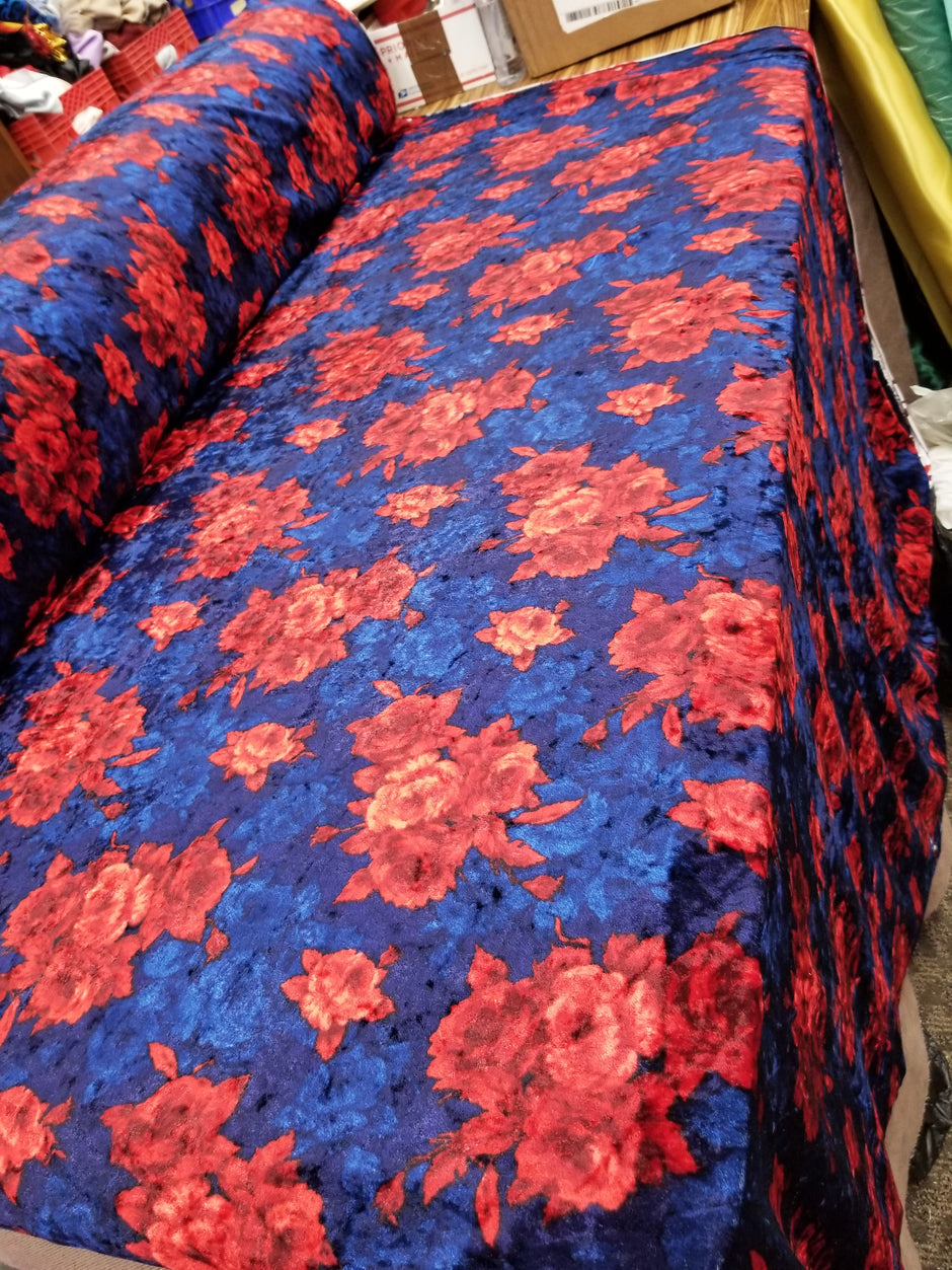 1 Yard Merlot Solar Gold Floral Crushed Velvet Stretch Fabric for Apparel Upholstery Décor 60 Inch Width