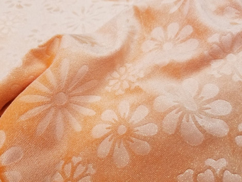 1 Yard Orange Stardust Embossed Floral Stretch Velvet Fabric for Dresses Decor DIY 56" Width