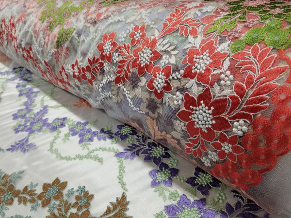 1 Yard Multicolor Bridal Floral Mesh Lace Fabric for Dresses, Decor, Gowns 54 Inch Width