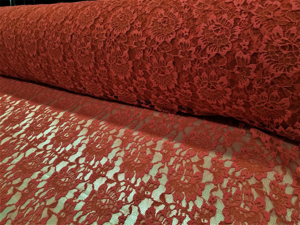 1 Yard Coral Floral Stretch Lace Fabric Soft 4 Way Elastic for Dress Bridal 59 Inches Wide