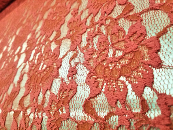 1 Yard Coral Floral Stretch Lace Fabric Soft 4 Way Elastic for Dress Bridal 59 Inches Wide