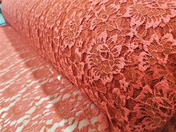 1 Yard Coral Floral Stretch Lace Fabric Soft 4 Way Elastic for Dress Bridal 59 Inches Wide