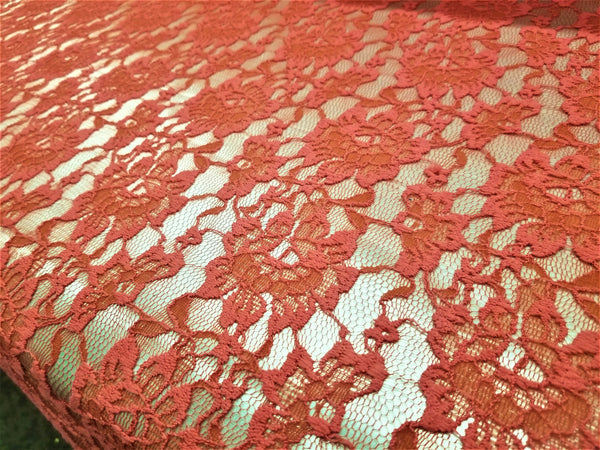 1 Yard Coral Floral Stretch Lace Fabric Soft 4 Way Elastic for Dress Bridal 59 Inches Wide
