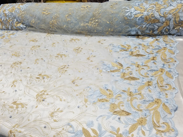 1 Yard Multicolor Floral Bridal Mesh Lace Fabric for Wedding Dresses 54 Inch Width