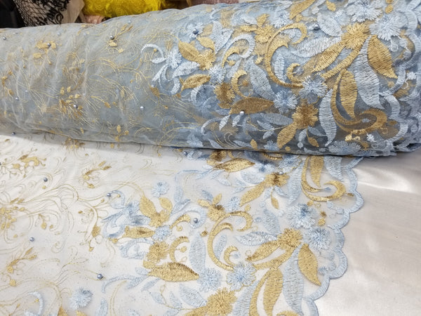 1 Yard Multicolor Floral Bridal Mesh Lace Fabric for Wedding Dresses 54 Inch Width