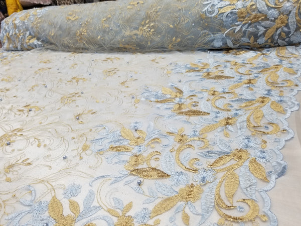 1 Yard Multicolor Floral Bridal Mesh Lace Fabric for Wedding Dresses 54 Inch Width