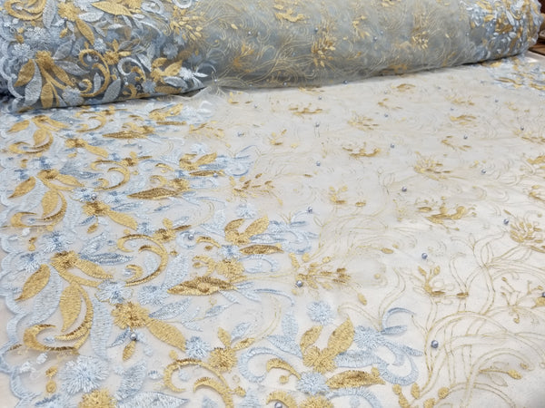 1 Yard Multicolor Floral Bridal Mesh Lace Fabric for Wedding Dresses 54 Inch Width