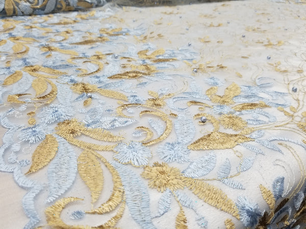 1 Yard Multicolor Floral Bridal Mesh Lace Fabric for Wedding Dresses 54 Inch Width