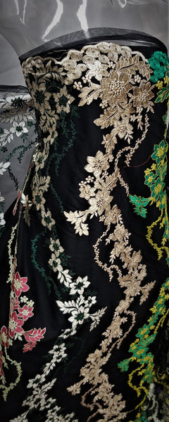 1 Yard Multicolor Bridal Floral Mesh Lace Fabric for Dresses, Decor, Gowns 54 Inch Width