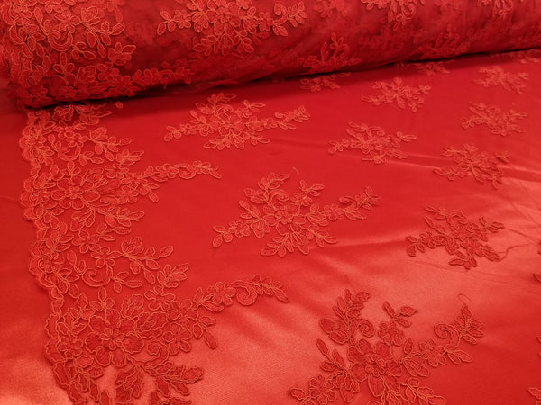 1 Yard Elegant Red Floral Embroidery Lace Mesh Fabric for Wedding Dresses 50 Inch Width
