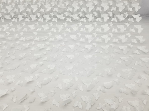 1 Yard White 3D Butterfly Embroidered Mesh Tulle Fabric for Dress Costume Decor 54 Wide
