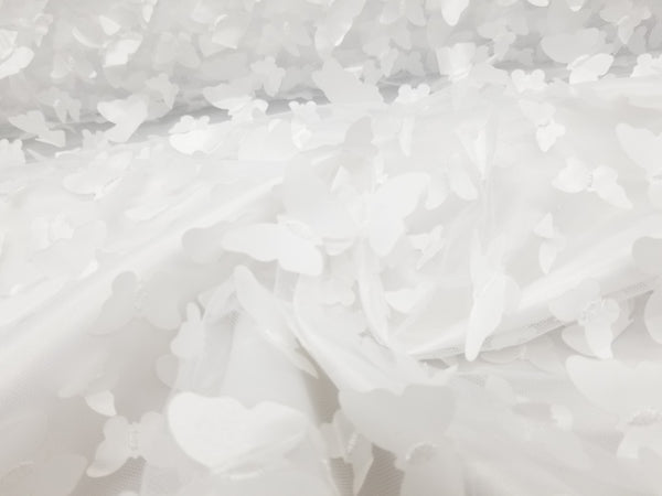 1 Yard White 3D Butterfly Embroidered Mesh Tulle Fabric for Dress Costume Decor 54 Wide