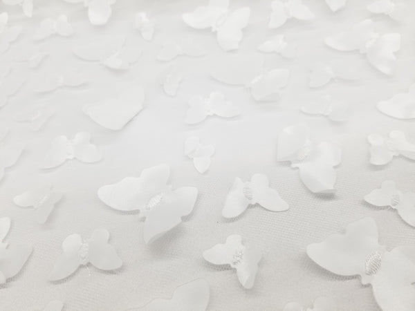 1 Yard White 3D Butterfly Embroidered Mesh Tulle Fabric for Dress Costume Decor 54 Wide