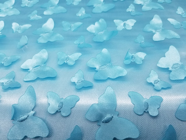 1 Yard 3D Butterfly Embroidered Aqua Mesh Lace Fabric for Dresses and Crafts 50 Inch Width