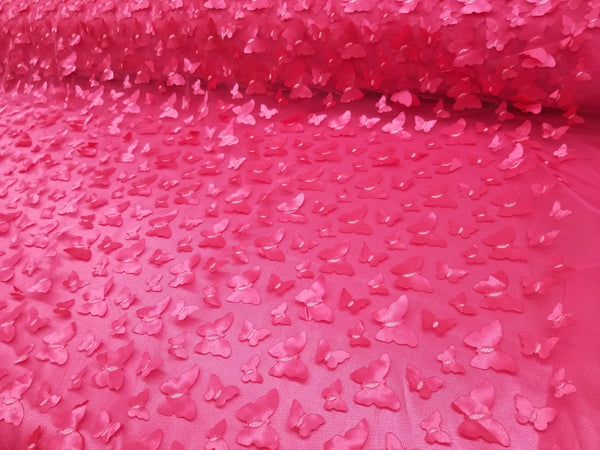 1 Yard 3D Butterfly Embroidered Fuschia Mesh Lace Fabric for Dresses and Crafts 50 Inch Width