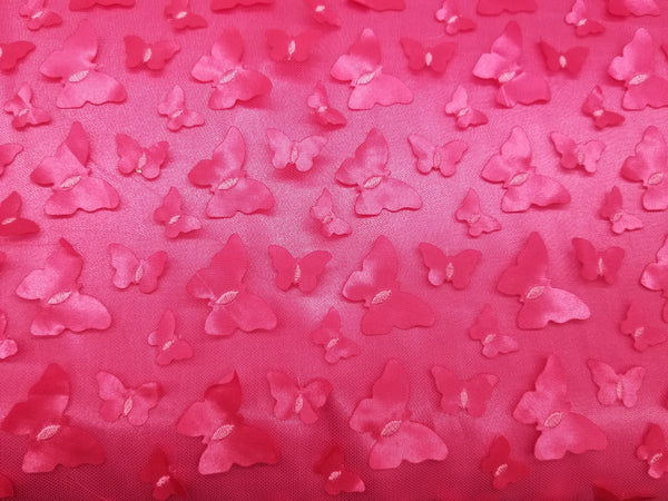 1 Yard 3D Butterfly Embroidered Fuschia Mesh Lace Fabric for Dresses and Crafts 50 Inch Width