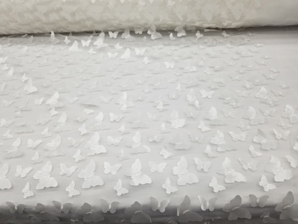 1 Yard Ivory 3D Butterfly Embroidered Mesh Tulle Fabric for Dress Decor 54 Inches Wide