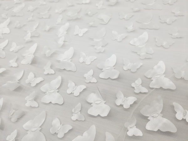 1 Yard Ivory 3D Butterfly Embroidered Mesh Tulle Fabric for Dress Decor 54 Inches Wide