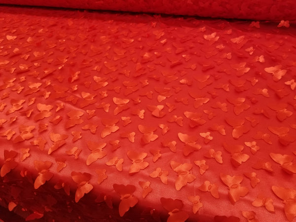 1 Yard Red 3D Butterfly Embroidered Mesh Tulle Fabric for Dress Decor 54 Inches Wide