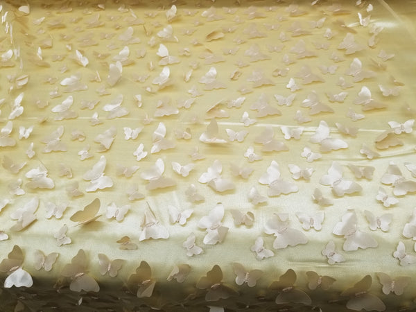 1 Yard Gold 3D Butterfly Embroidered Mesh Tulle Fabric for Dresses & Decorations, 54" Wide