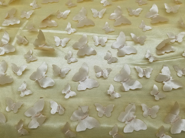 1 Yard Gold 3D Butterfly Embroidered Mesh Tulle Fabric for Dresses & Decorations, 54" Wide