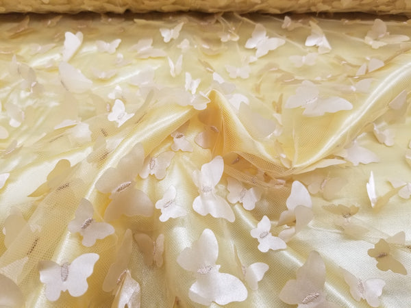 1 Yard Gold 3D Butterfly Embroidered Mesh Tulle Fabric for Dresses & Decorations, 54" Wide