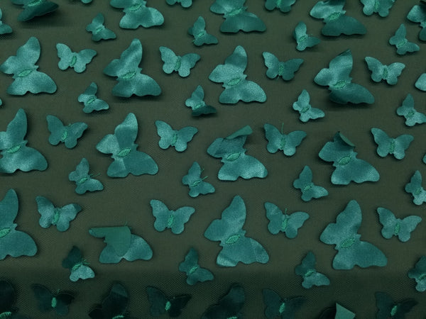 1 Yard Green 3D Butterfly Embroidered Mesh Tulle Fabric for Dresses & Decorations, 54" Wide