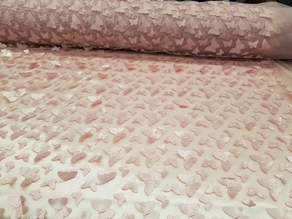 1 Yard 3D Butterfly Embroidered Blush Mesh Lace Fabric for Dresses and Crafts 50 Inch Width