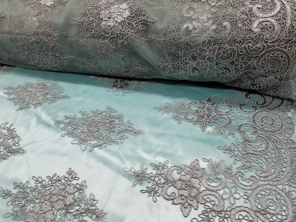 1 Yard Sage Lace Mesh Fabric for Wedding Prom Dress Decoration 54 Inch Width