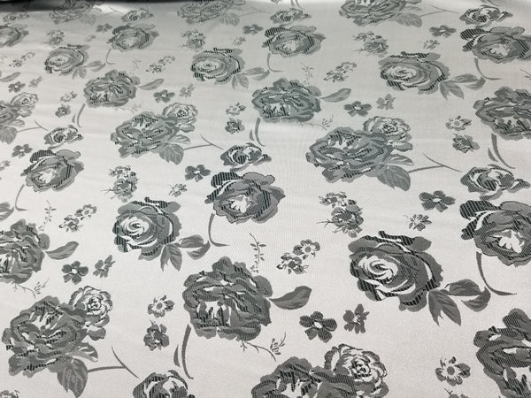 1 Yard Charcoal Silver Floral Satin Jacquard Brocade Fabric for Jackets Dresses Decor 60 Inch Width