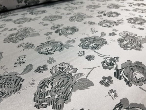 1 Yard Charcoal Silver Floral Satin Jacquard Brocade Fabric for Jackets Dresses Decor 60 Inch Width