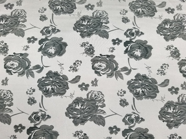 1 Yard Charcoal Silver Floral Satin Jacquard Brocade Fabric for Jackets Dresses Decor 60 Inch Width