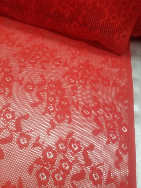 1 Yard Red Daisy Embroidered Mesh Tulle Net Fabric for Lingerie Bridal 54 Inches Wide