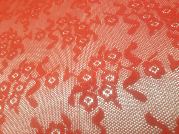 1 Yard Red Daisy Embroidered Mesh Tulle Net Fabric for Lingerie Bridal 54 Inches Wide