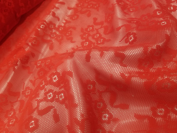 1 Yard Red Daisy Embroidered Mesh Tulle Net Fabric for Lingerie Bridal 54 Inches Wide