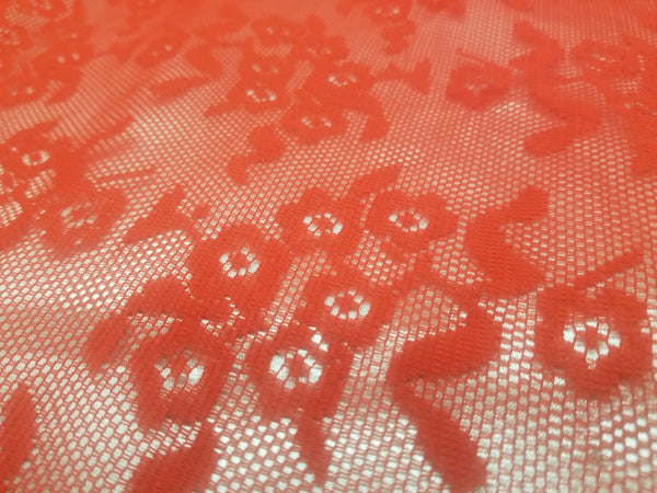 1 Yard Red Daisy Embroidered Mesh Tulle Net Fabric for Lingerie Bridal 54 Inches Wide