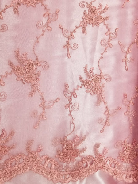 1 Yard Dusty Rose French Floral Mesh Lace Fabric for Bridal Dresses and Decor 54 Inch Width