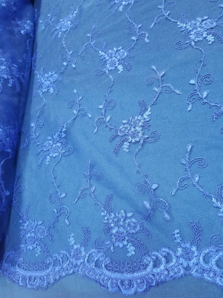 1 Yard Royal Blue French Floral Mesh Lace Fabric for Bridal Dresses and Decorations 54 Inch Width