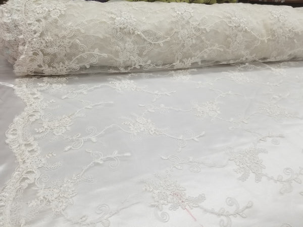 1 Yard Off White French Floral Mesh Lace Fabric for Wedding Dresses and Decorations 54 Inch Width