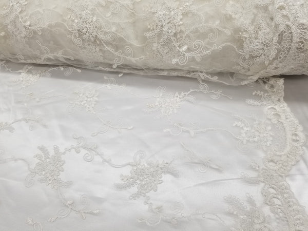 1 Yard Off White French Floral Mesh Lace Fabric for Wedding Dresses and Decorations 54 Inch Width
