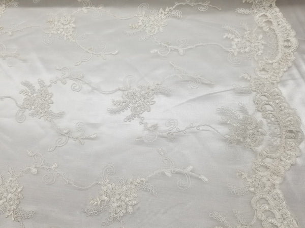 1 Yard Off White French Floral Mesh Lace Fabric for Wedding Dresses and Decorations 54 Inch Width