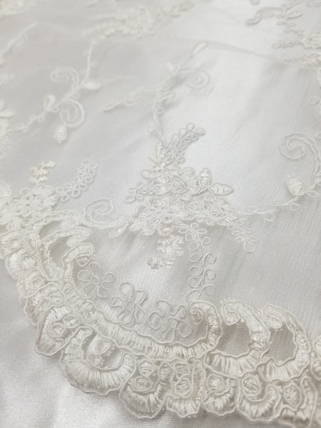 1 Yard Off White French Floral Mesh Lace Fabric for Wedding Dresses and Decorations 54 Inch Width