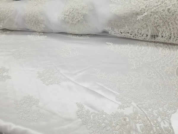 1 Yard Off White French Floral Mesh Lace Fabric for Wedding Dresses and Decor 54 Inch Width