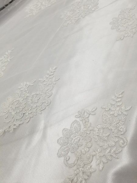 1 Yard Off White French Floral Mesh Lace Fabric for Wedding Dresses and Decor 54 Inch Width