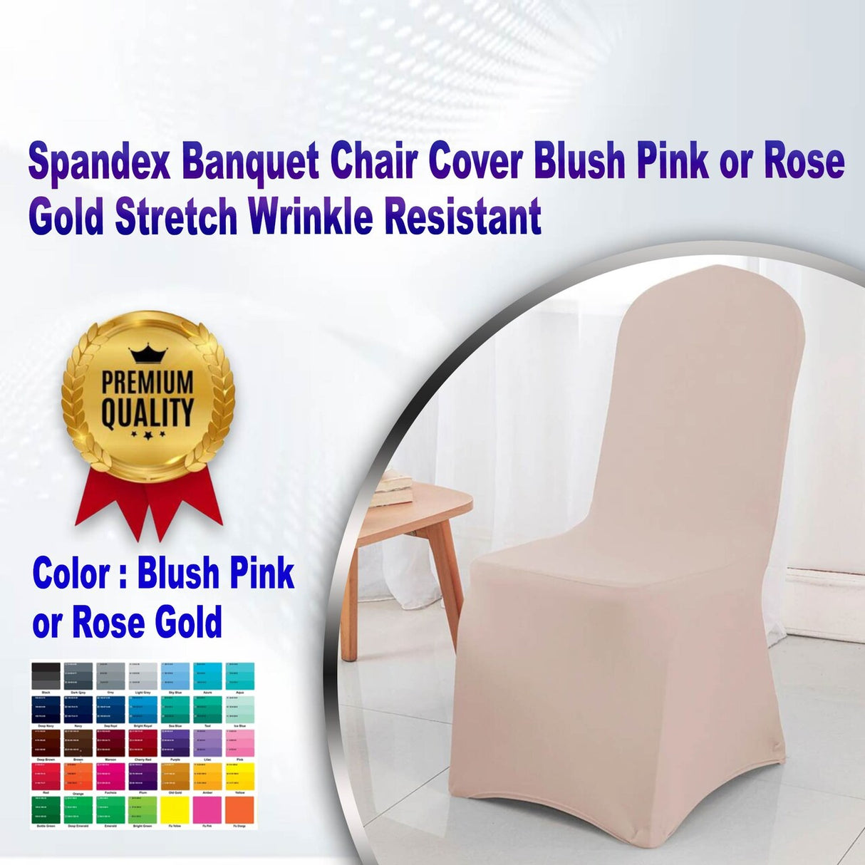 1 Piece Spandex Banquet Chair Cover Blush Pink or Rose Gold Stretch Wrinkle Resistant