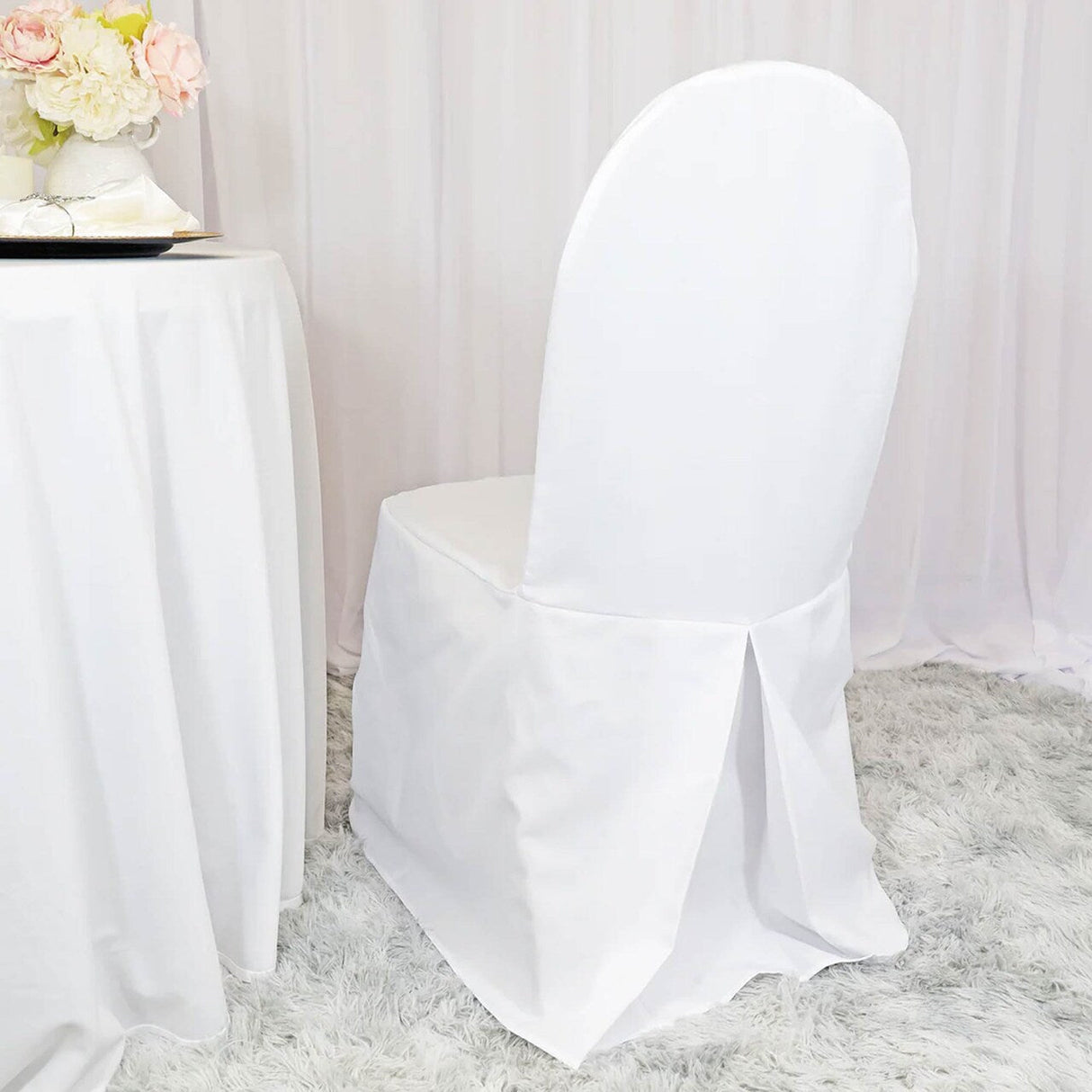 1 Piece White Polyester Banquet Chair Cover Durable Elegant Fit