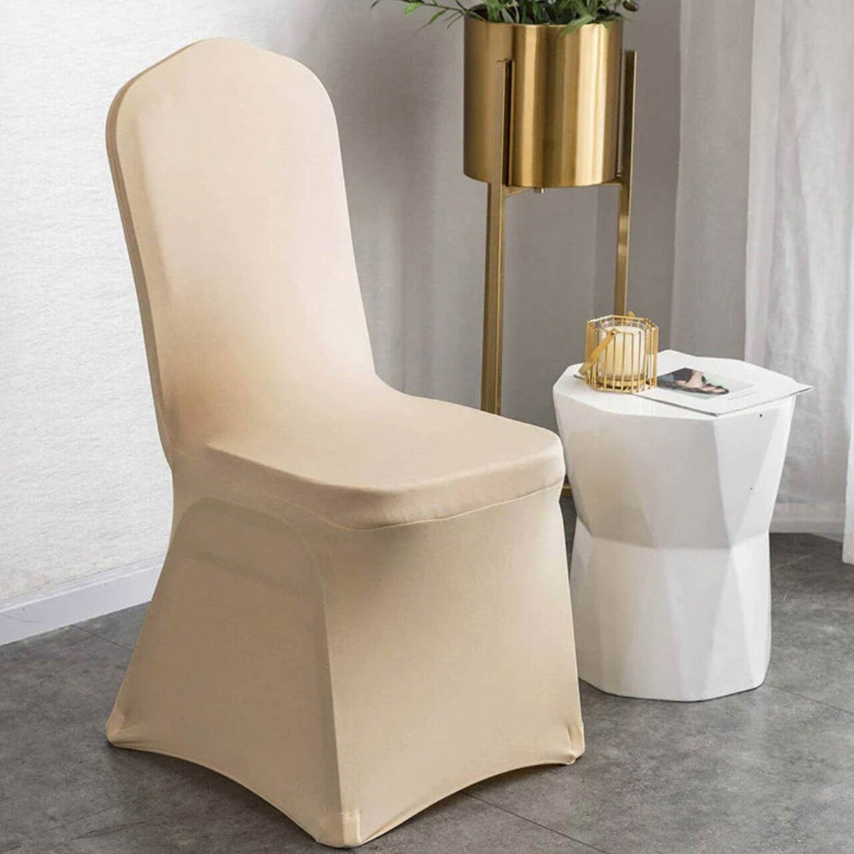 1 Piece Spandex Banquet Chair Cover Champagne Stretch Wrinkle Resistant Event Decoration